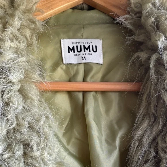 Show Me Your MuMu Penny Lane Olive Green Faux Fur-Trim Tie-Waist Coat - Picture 6 of 8
